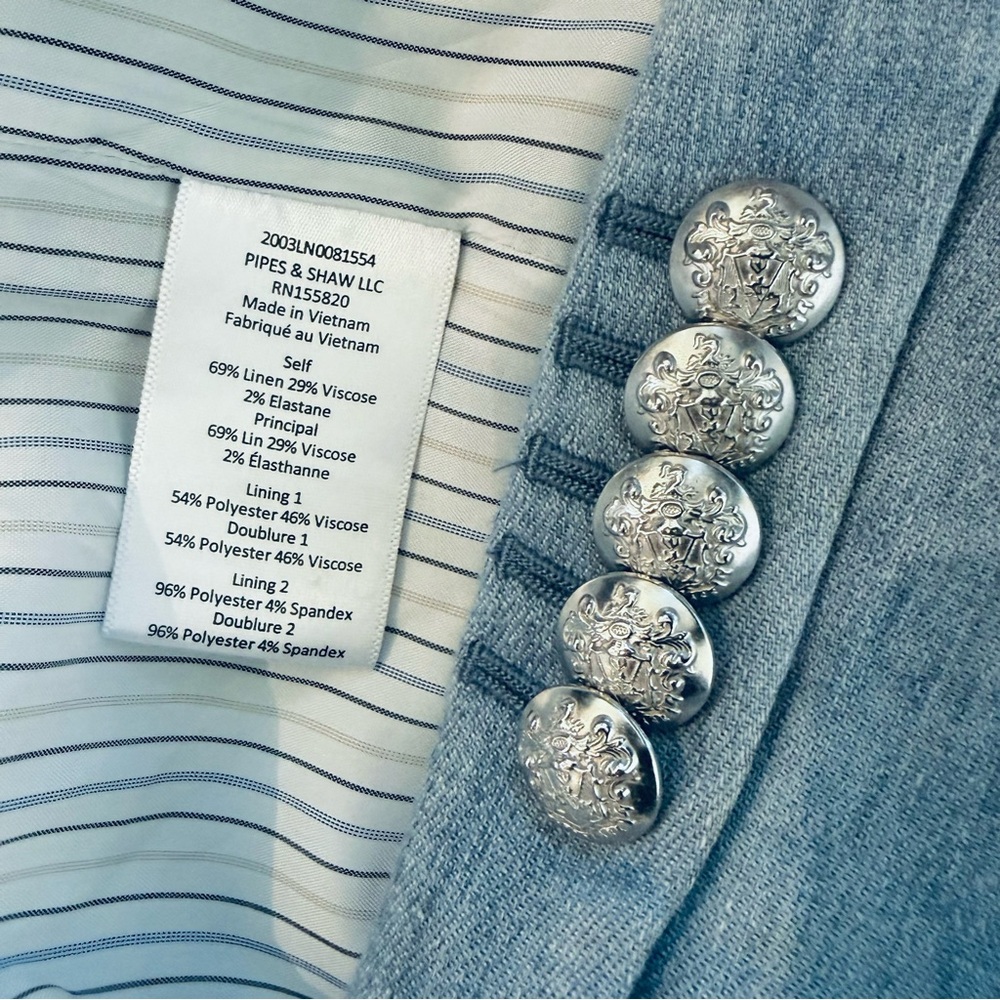 Veronica Beard Linen-Blend Single Button Sky Blue Blazer - Picture 4 of 15